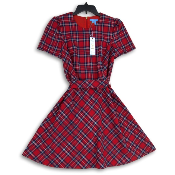 DRAPER JAMES Angie Plaid Red Belted Fit & Flare Dress Christmas Holiday NWT Sz 8 - Picture 8 of 16